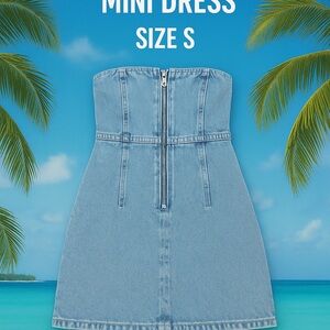 Blue Denim Strapless Mini Dress